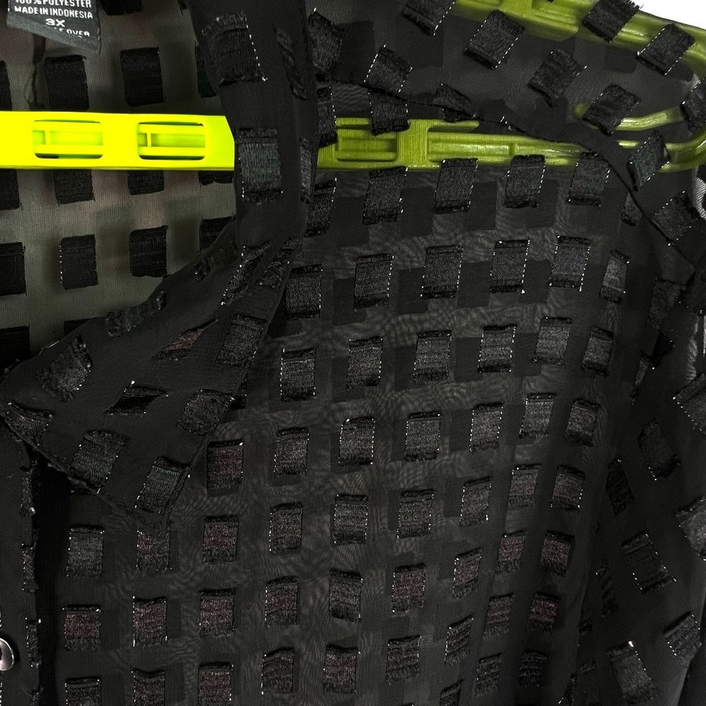 Notations Shear Effect Checkered Button Blouse Wo… - image 2